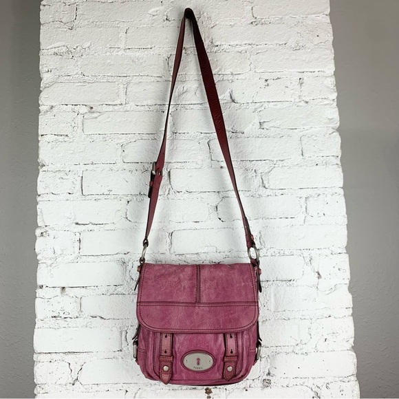 Fossil Maddox Purple Leather Flap Buckle Crossbody Purse - Picture 2 of 16